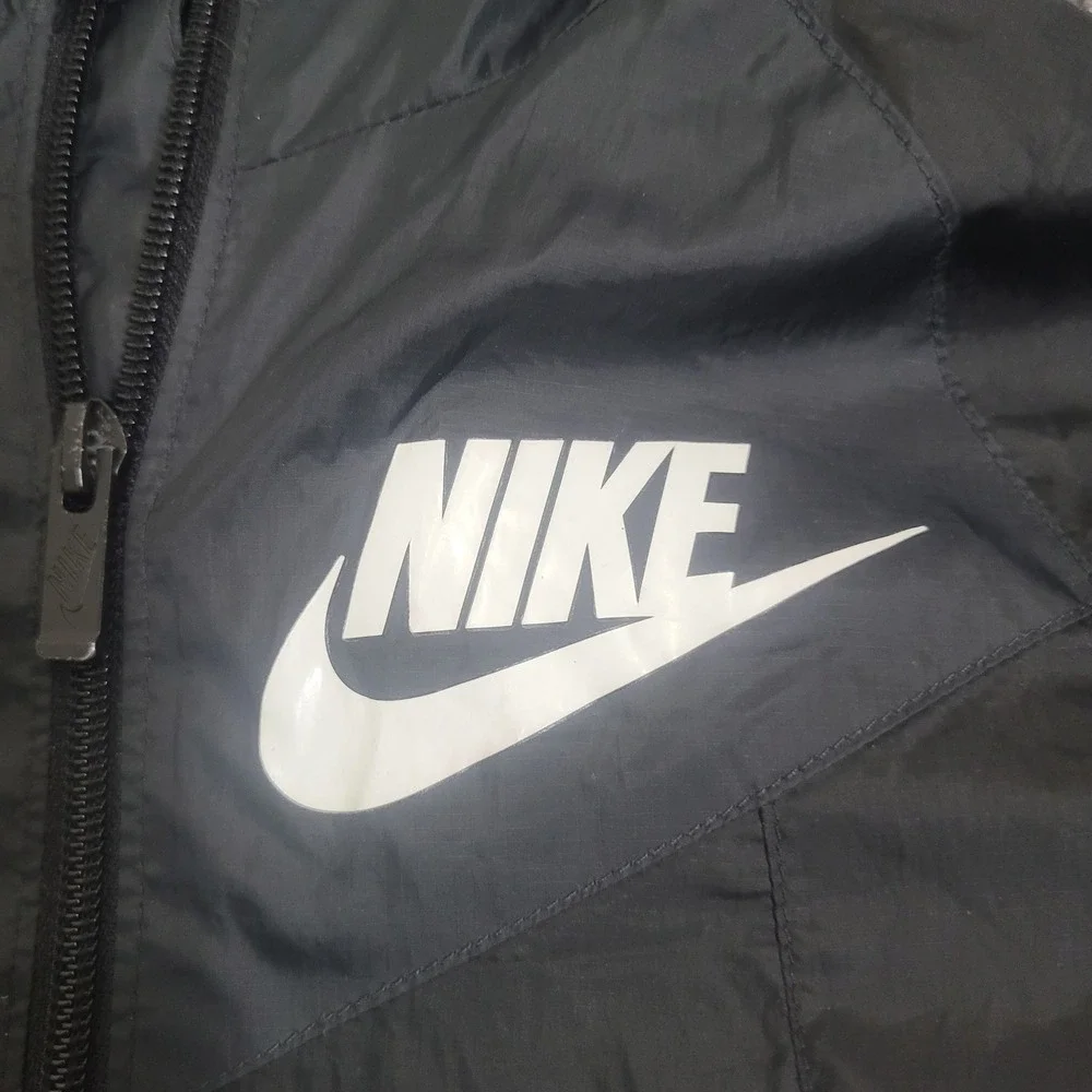 Nike Size 4 XS Windbreaker Jacket Unisex Kids Black Fleece Lined Hooded Full Zip